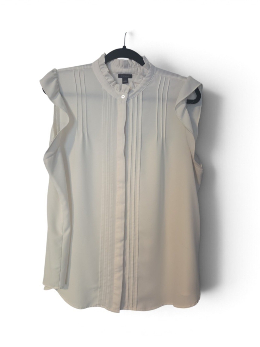 Ann Taylor Ivory Ruffle Neck Pleated Blouse Flutter Sleeve Size XL